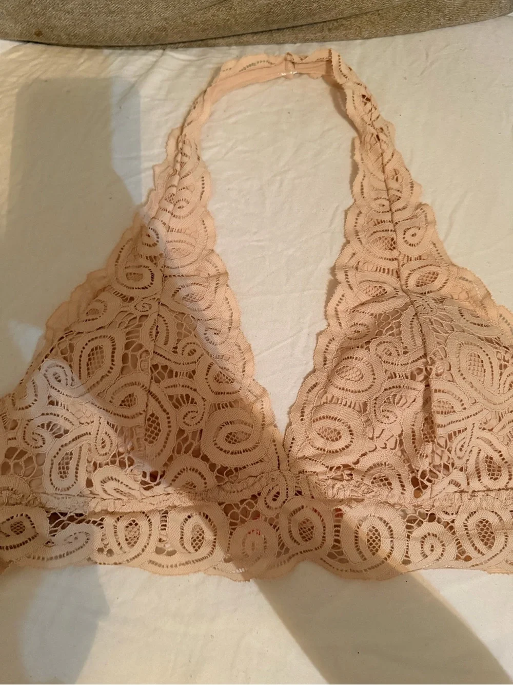 PINK Victoria's Secret Lace Halter Bralette - Nude Blush X-LARGE